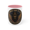 Skull Cowboy Accent Mug — "Comes For Us All" Gothic Biker Coffee Cup