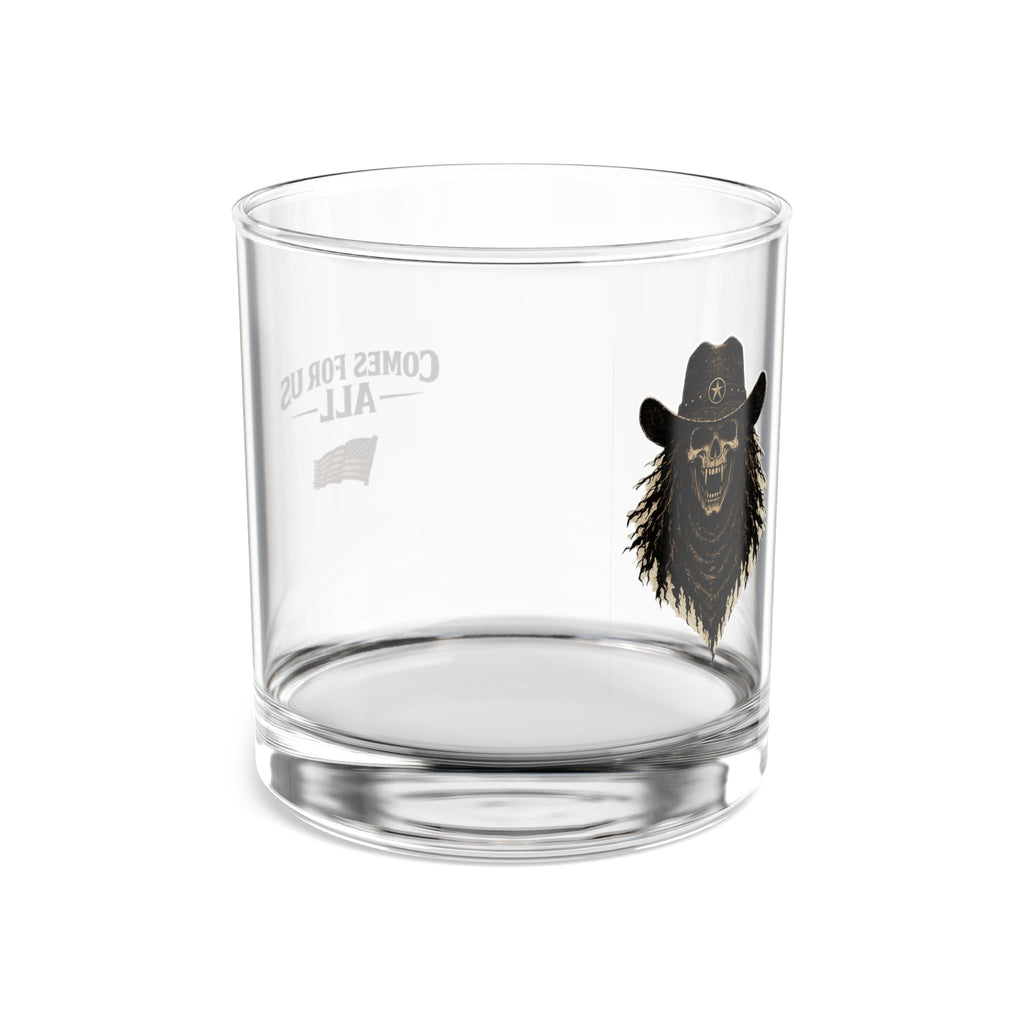 10oz Whiskey Rocks Glass – 'Comes For Us All' Patriotic Cowboy Skull Design
