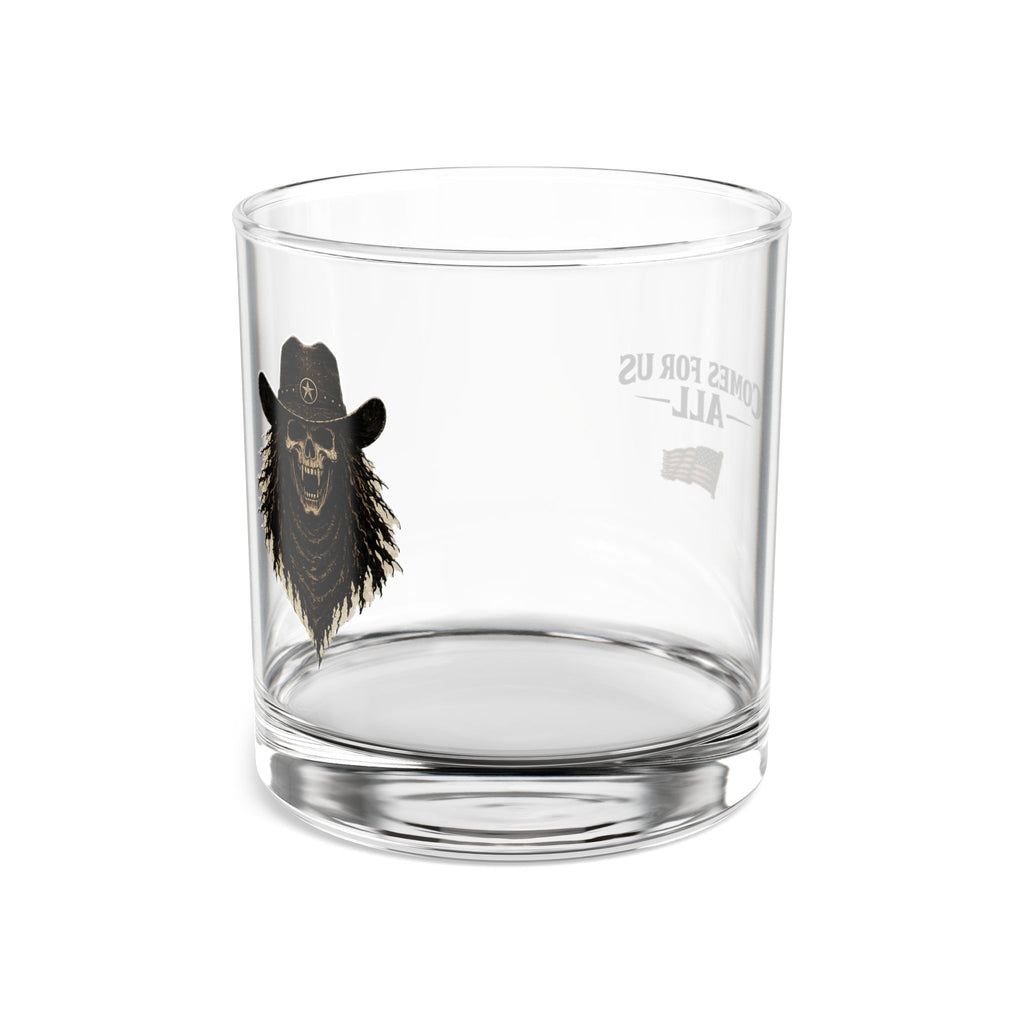10oz Whiskey Rocks Glass – 'Comes For Us All' Patriotic Cowboy Skull Design