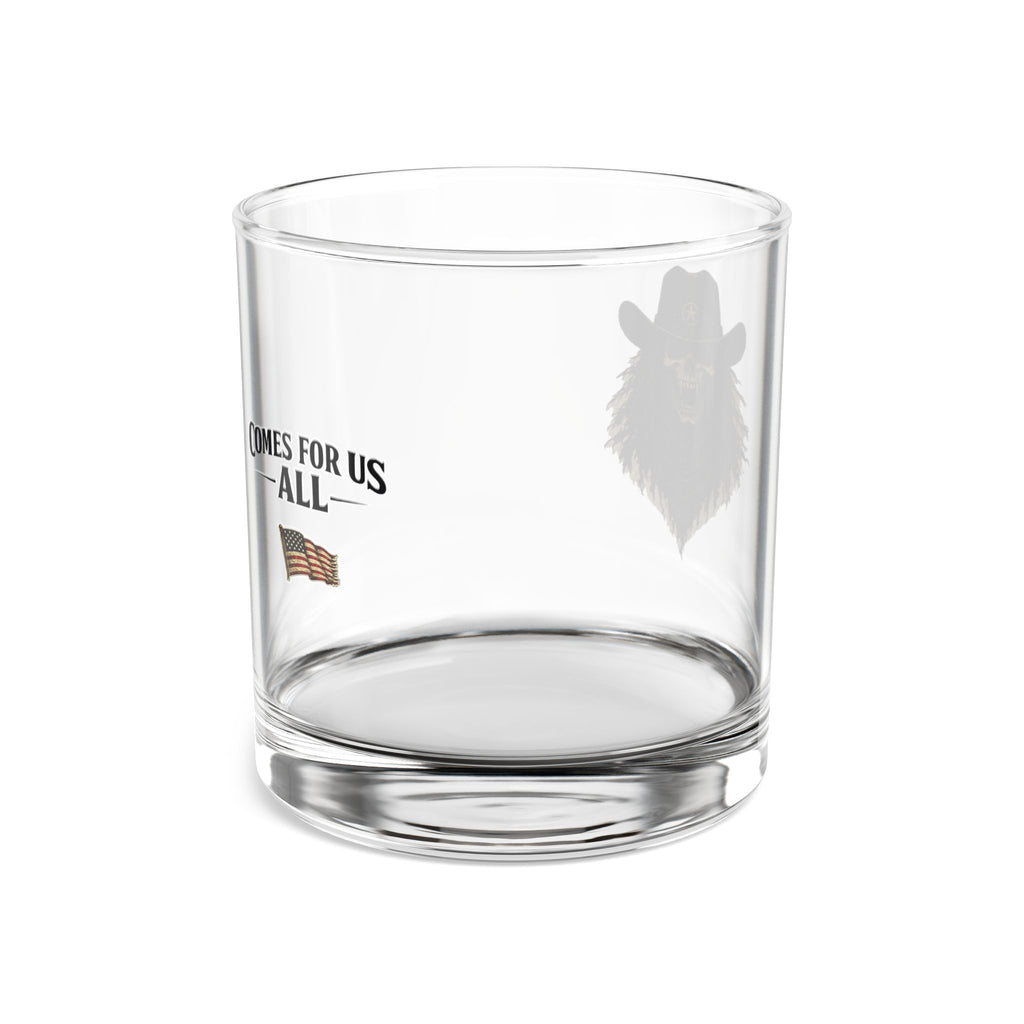 10oz Whiskey Rocks Glass – 'Comes For Us All' Patriotic Cowboy Skull Design