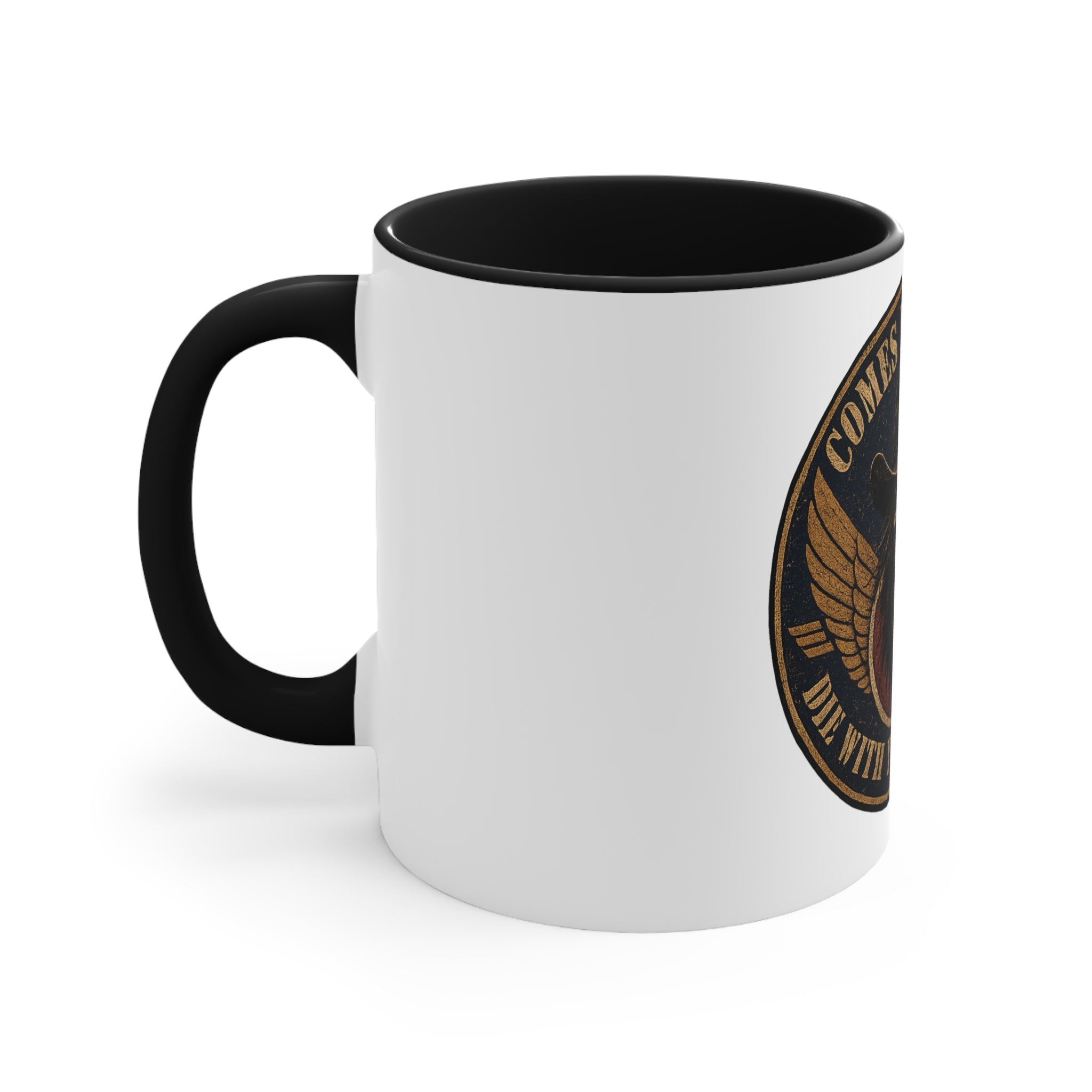 Skull Cowboy Accent Mug — "Comes For Us All" Gothic Biker Coffee Cup