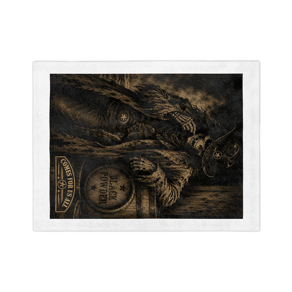Western Skeleton Cowboy Blanket — "Black Powder - Comes for Us All" Velveteen Throw