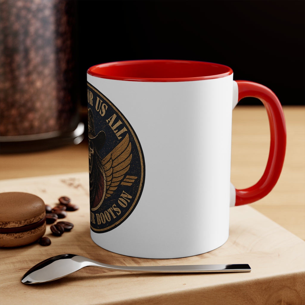 Skull Cowboy Accent Mug — "Comes For Us All" Gothic Biker Coffee Cup