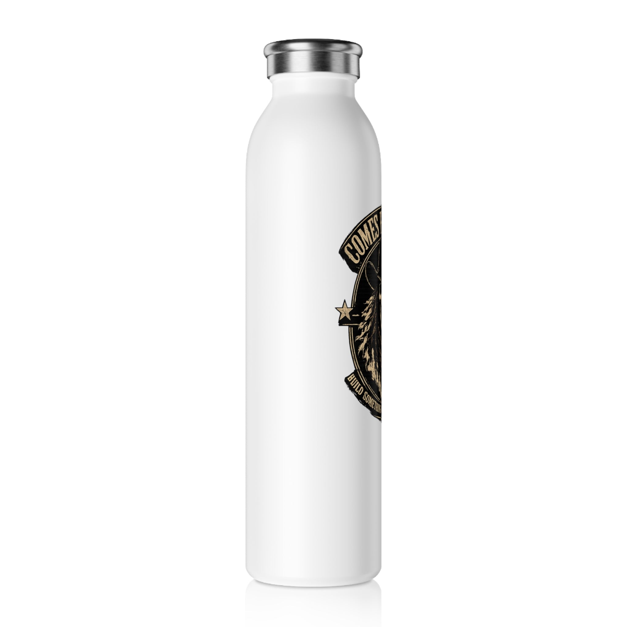 Slim Water Bottle — 'Comes For Us All' Skull Crest Stainless Steel Insulated Bottle