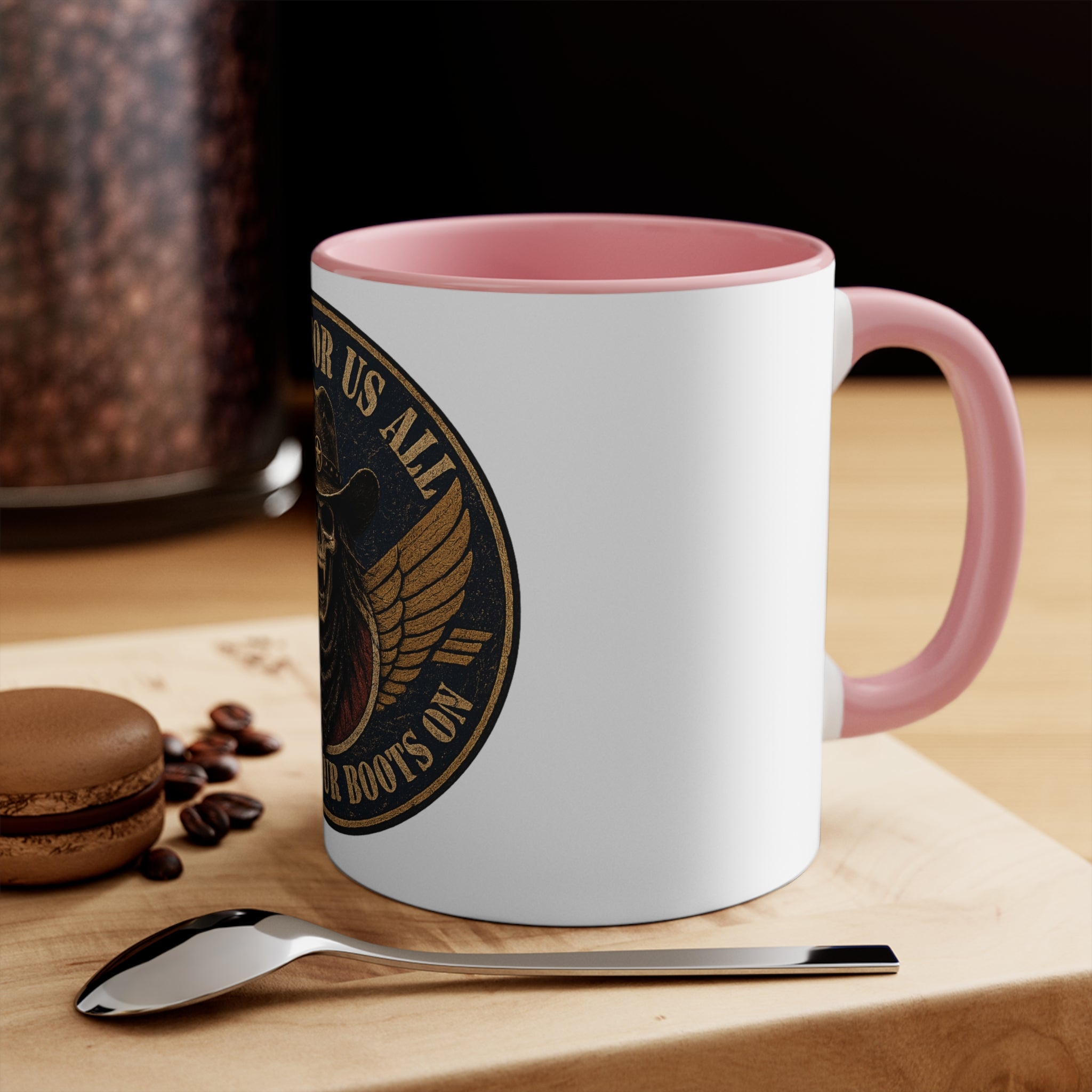 Skull Cowboy Accent Mug — "Comes For Us All" Gothic Biker Coffee Cup