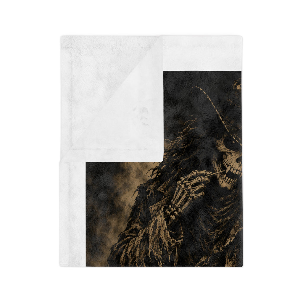 Western Skeleton Cowboy Blanket — "Black Powder - Comes for Us All" Velveteen Throw