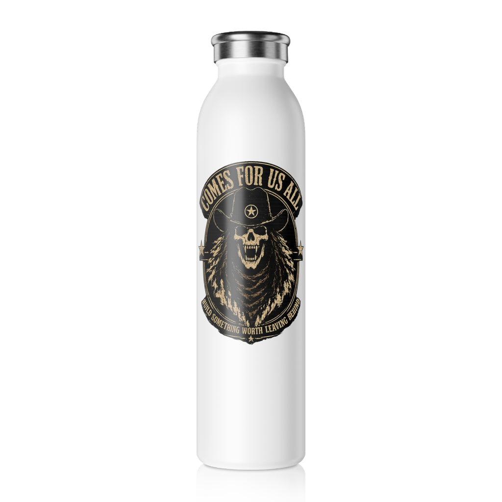 Slim Water Bottle — 'Comes For Us All' Skull Crest Stainless Steel Insulated Bottle