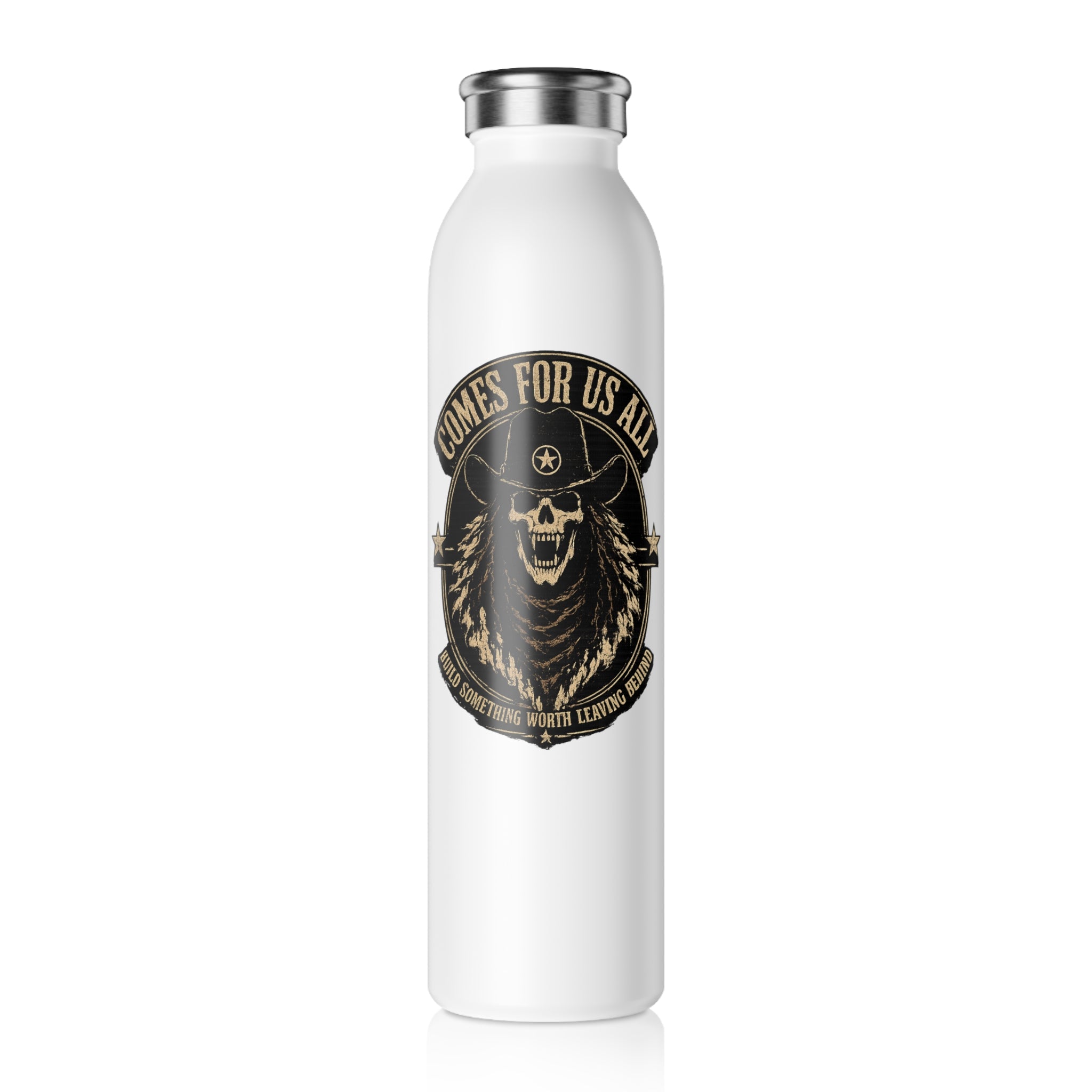 Slim Water Bottle — 'Comes For Us All' Skull Crest Stainless Steel Insulated Bottle