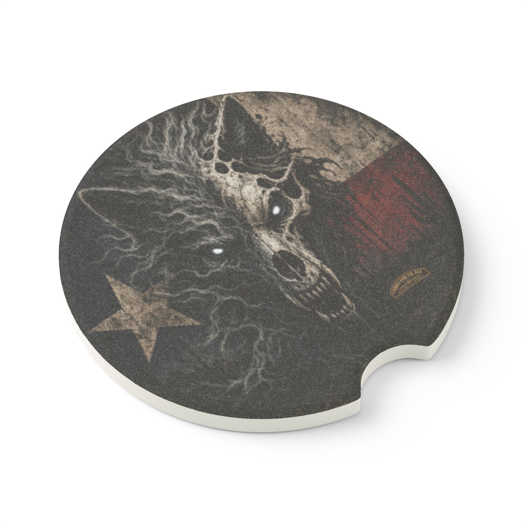 Soapstone Car Coaster — Vintage Skull & Flag Design