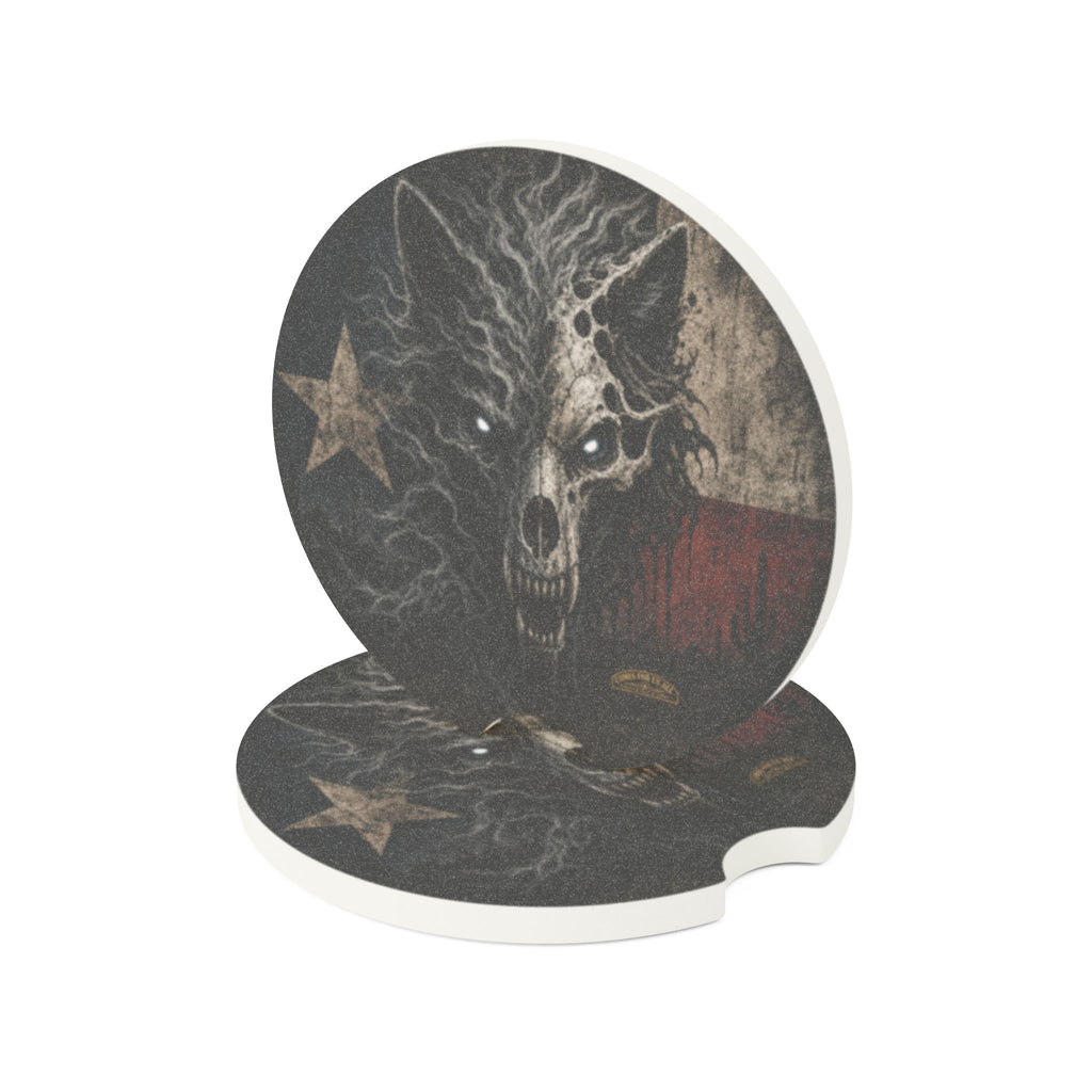 Soapstone Car Coaster — Vintage Skull & Flag Design