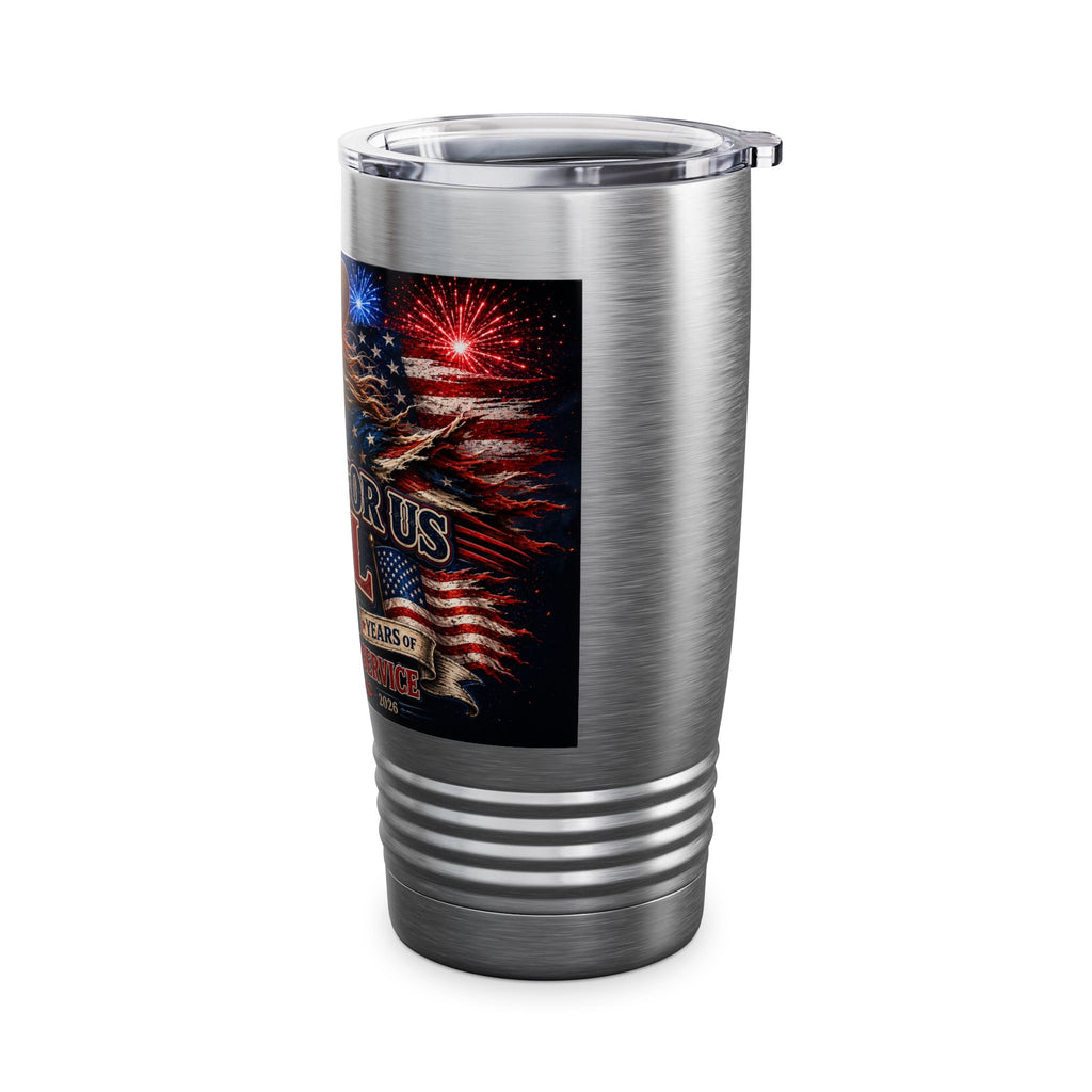 20oz Patriotic Texas Tumbler — 'Comes For Us All' Fireworks Cowboy Design
